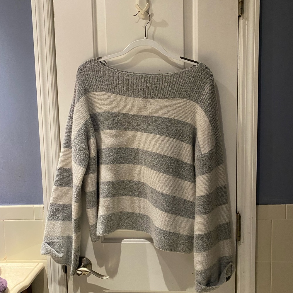 Atmosphere Soft Grey and White Striped Sweater